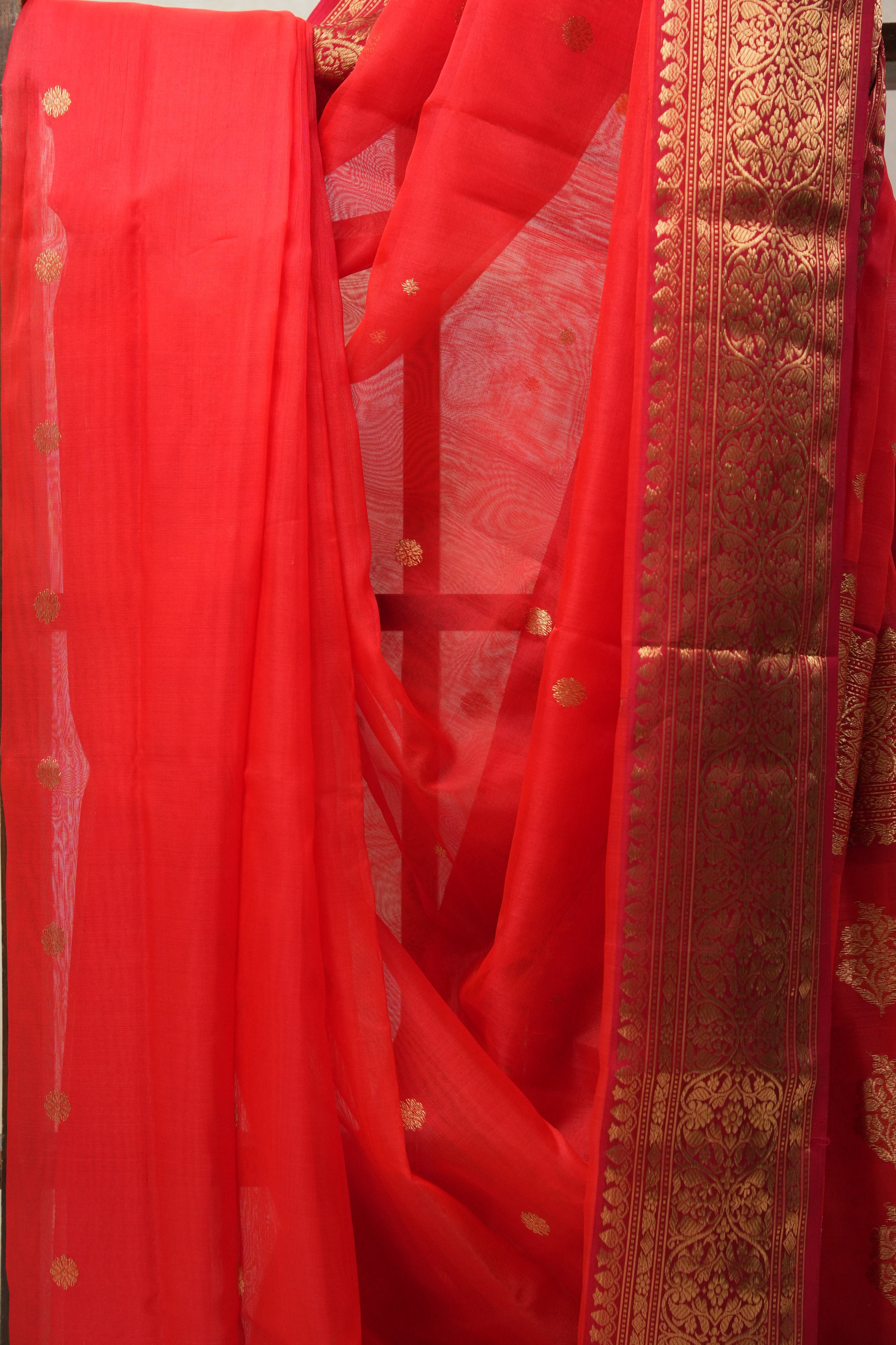 Red Chanderi Silk Saree - SRRCSS333