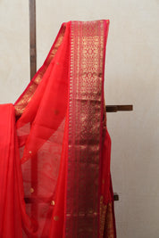 Red Chanderi Silk Saree - SRRCSS333