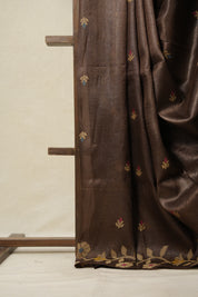Brown Chocolate Jamdani Tussar Silk Saree - SRBCJTSS0006