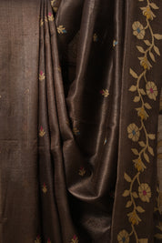 Brown Chocolate Jamdani Tussar Silk Saree - SRBCJTSS0006