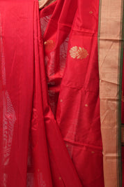 Red Chanderi Cotton Silk Saree - SRRCSS362