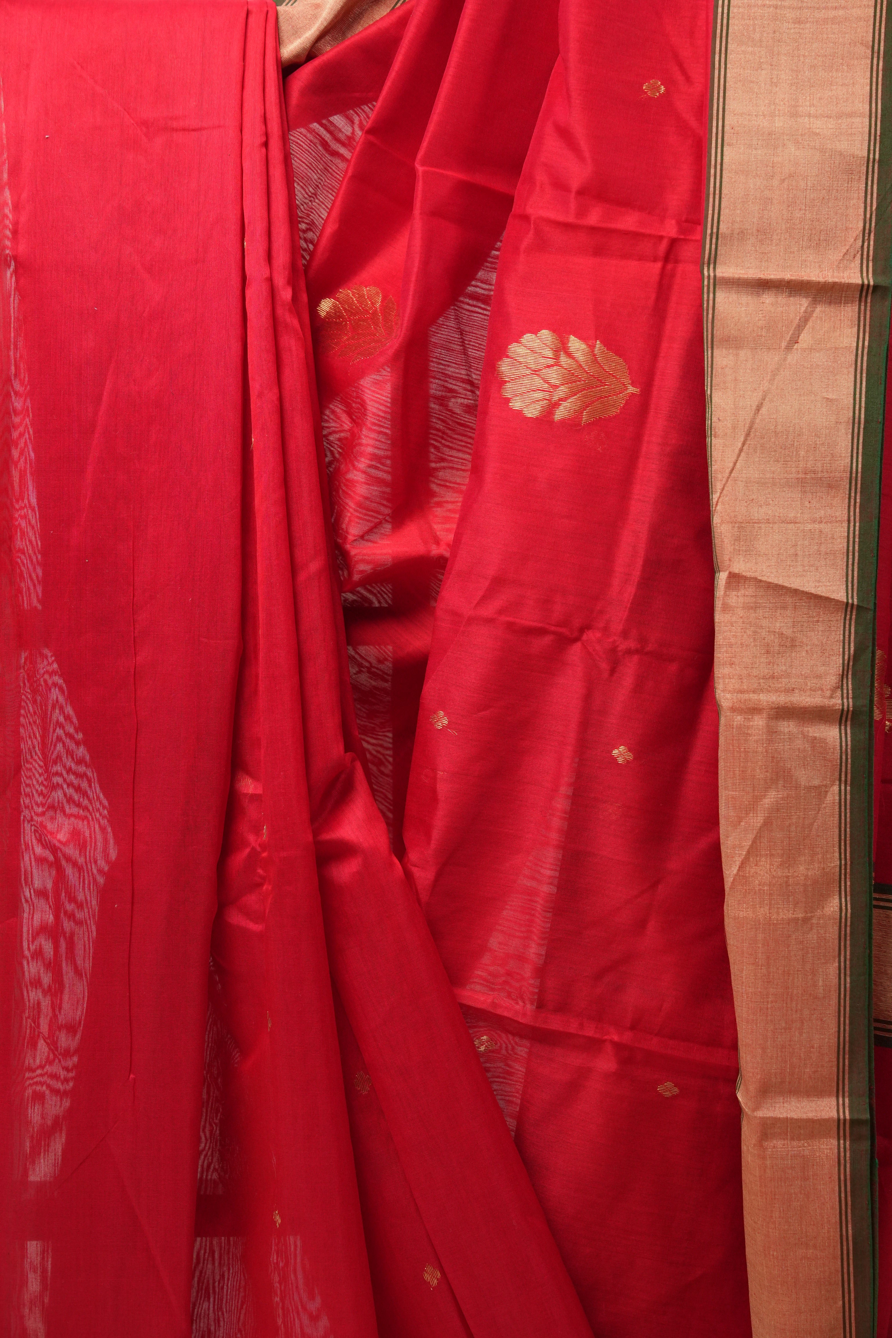 Red Chanderi Cotton Silk Saree - SRRCSS362