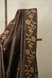 Brown Chocolate Jamdani Tussar Silk Saree - SRBCJTSS0006
