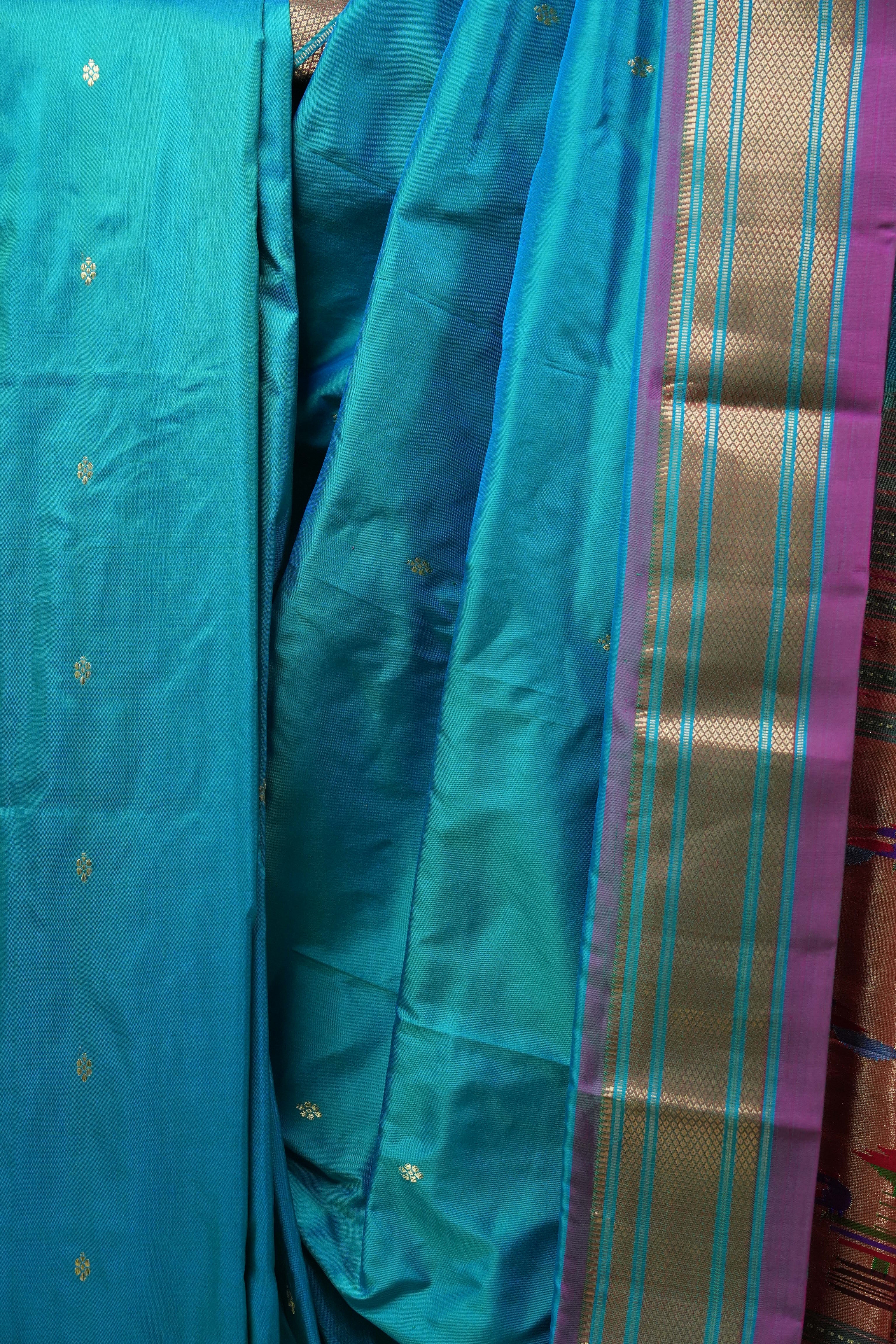 Peacock Blue Silk Paithani Saree - SRPBSPS603