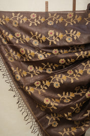 Brown Chocolate Jamdani Tussar Silk Saree - SRBCJTSS0006
