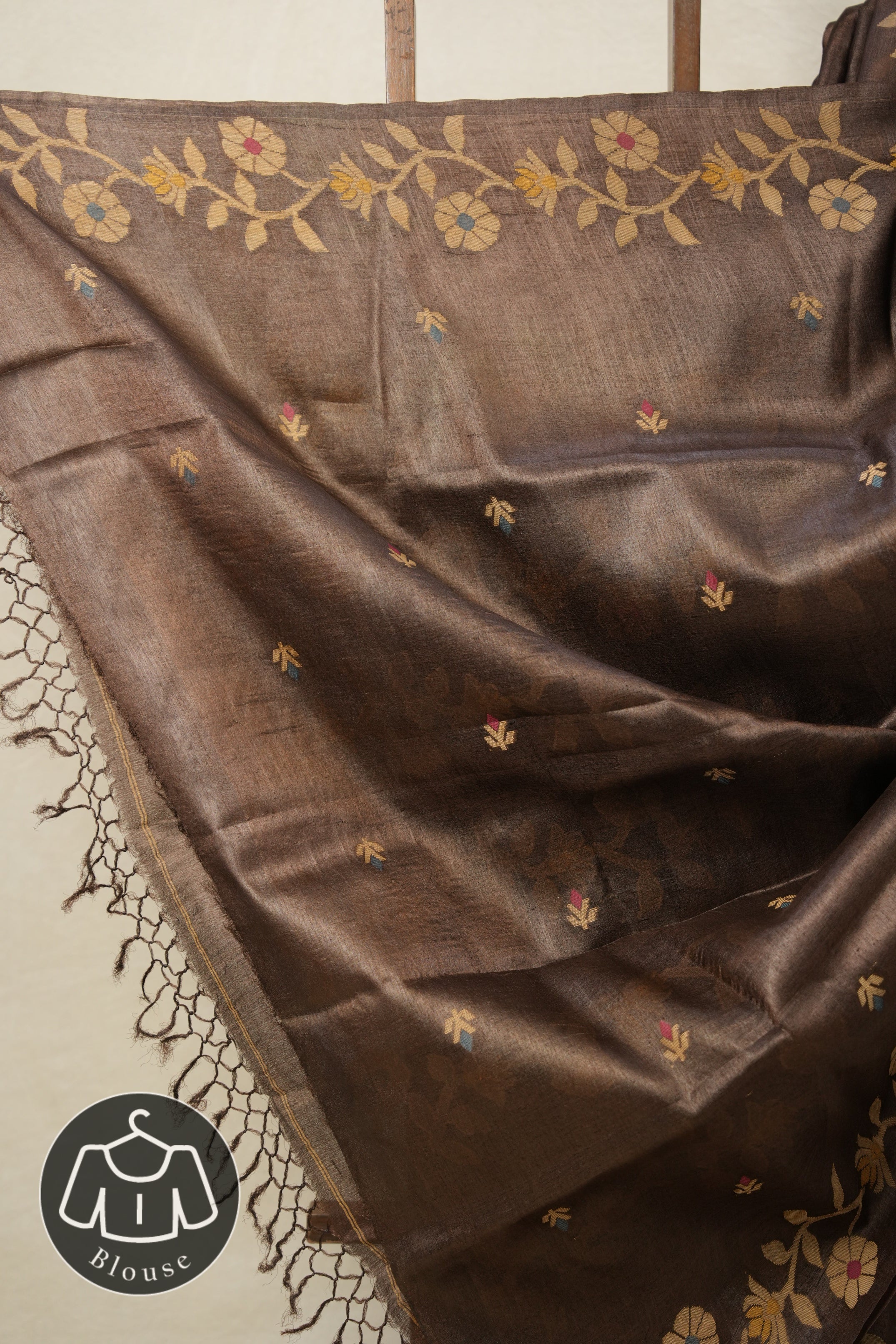 Brown Chocolate Jamdani Tussar Silk Saree - SRBCJTSS0006
