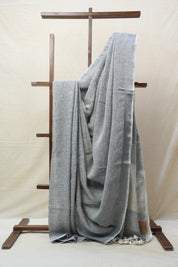 Light Gray Plain Linen Saree With Tassels - SRLGPLS269