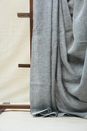 Light Gray Plain Linen Saree With Tassels - SRLGPLS269
