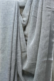 Light Gray Plain Linen Saree With Tassels - SRLGPLS269
