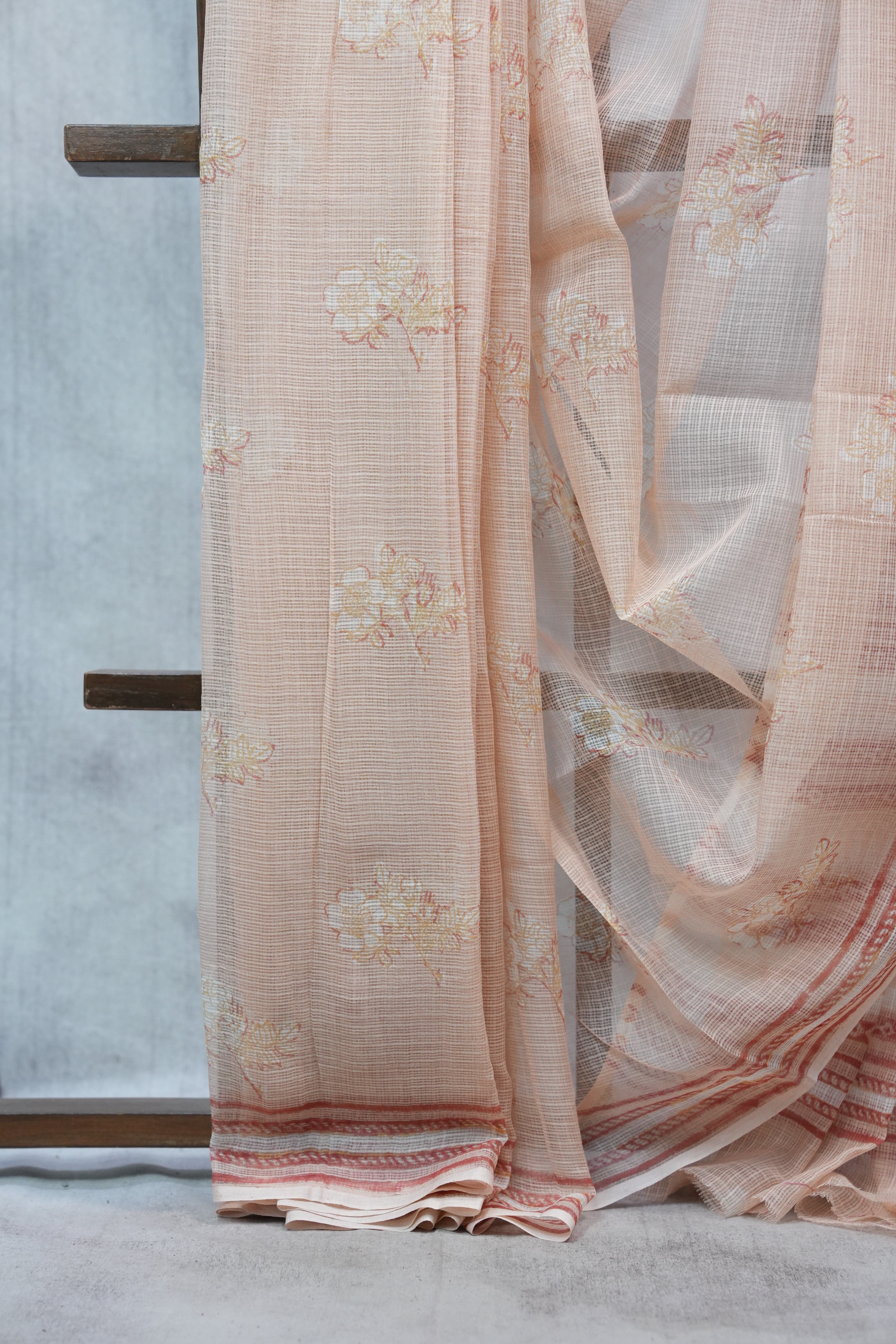 Peach HBP Kota Doria Saree - SRPKDS113