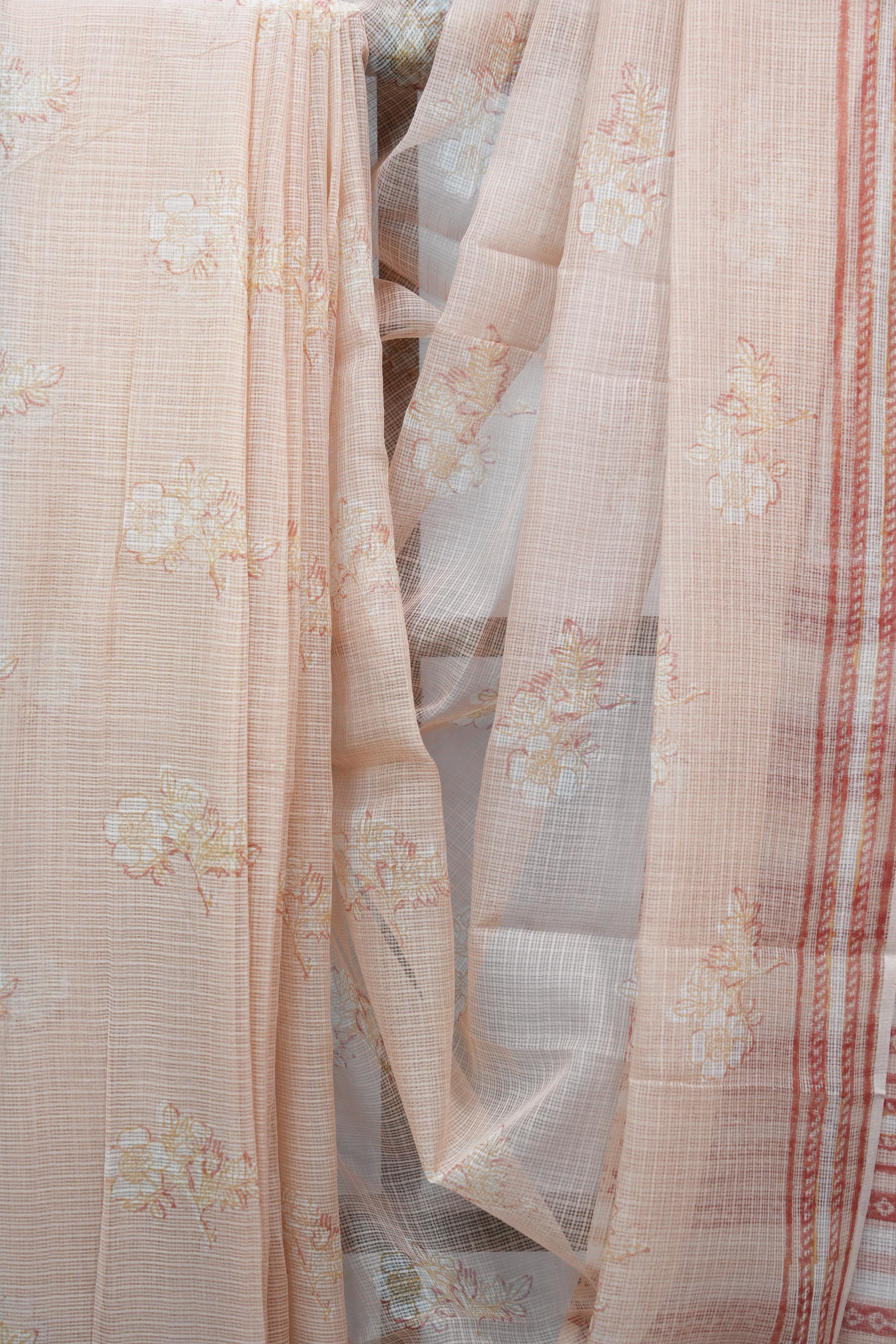 Peach HBP Kota Doria Saree - SRPKDS113