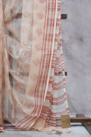 Peach HBP Kota Doria Saree - SRPKDS112