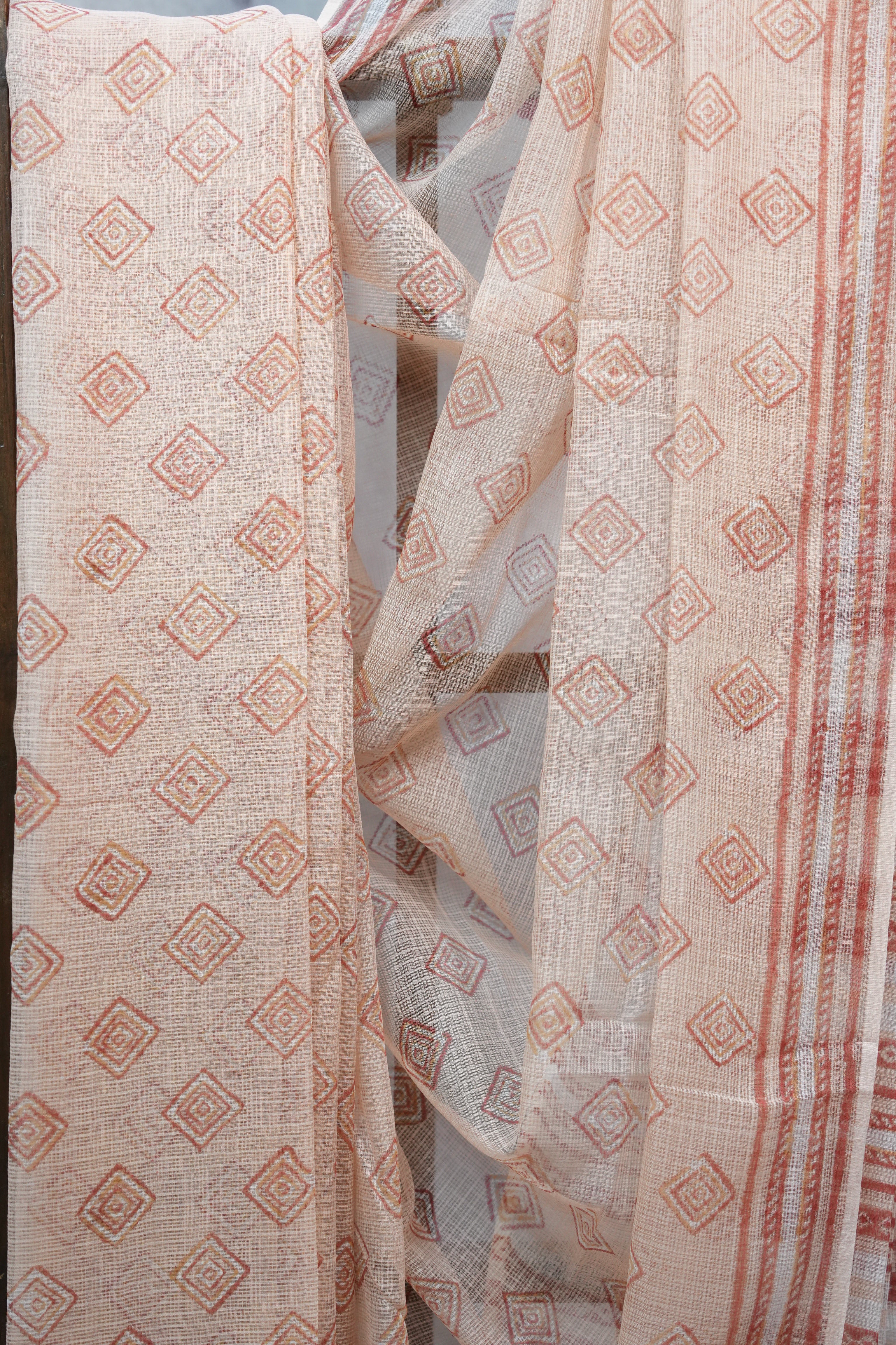 Peach HBP Kota Doria Saree - SRPKDS112