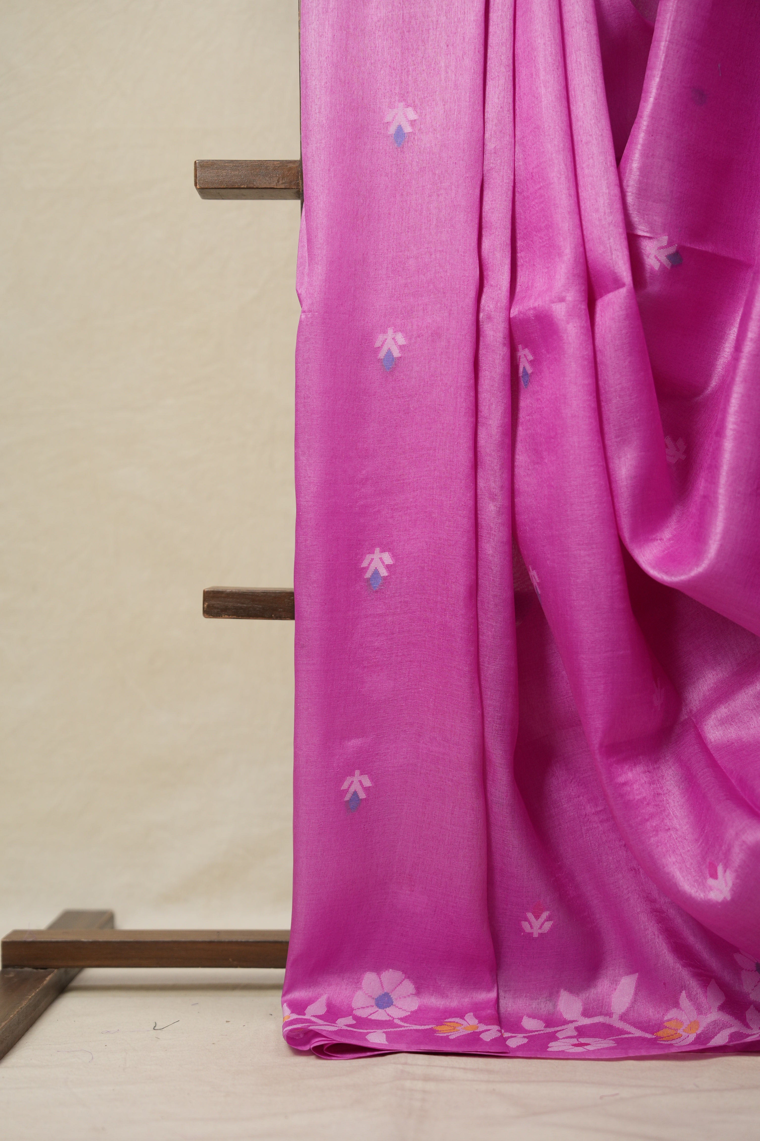 Barbie Pink Jamdani Tussar Silk Saree - SRBPJTSS0007