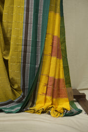 Olive Green Cotton IIkal Saree - SROGCIS1091
