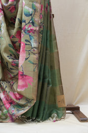Green Tussar Silk Saree - SRGTSS1354