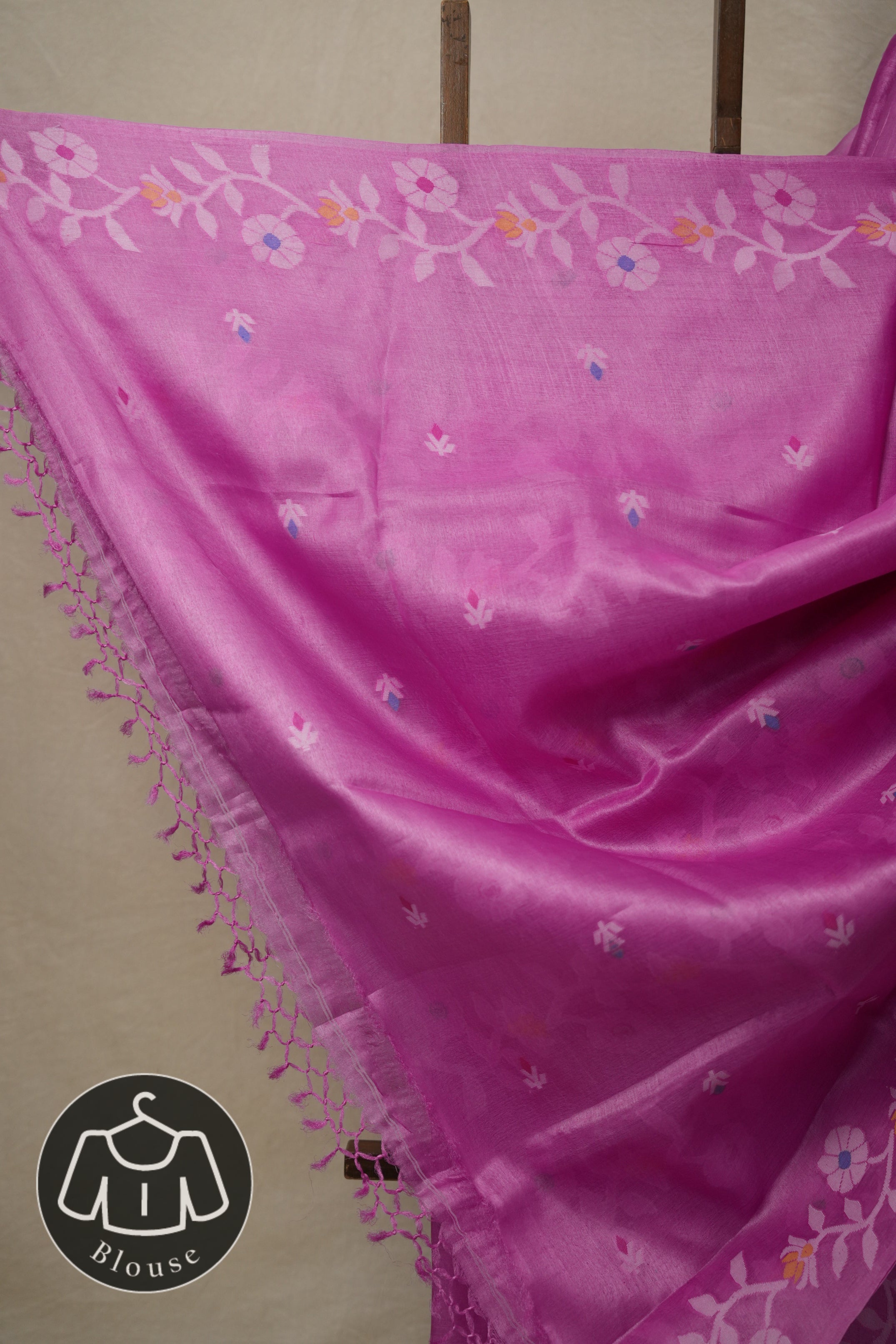 Barbie Pink Jamdani Tussar Silk Saree - SRBPJTSS0007