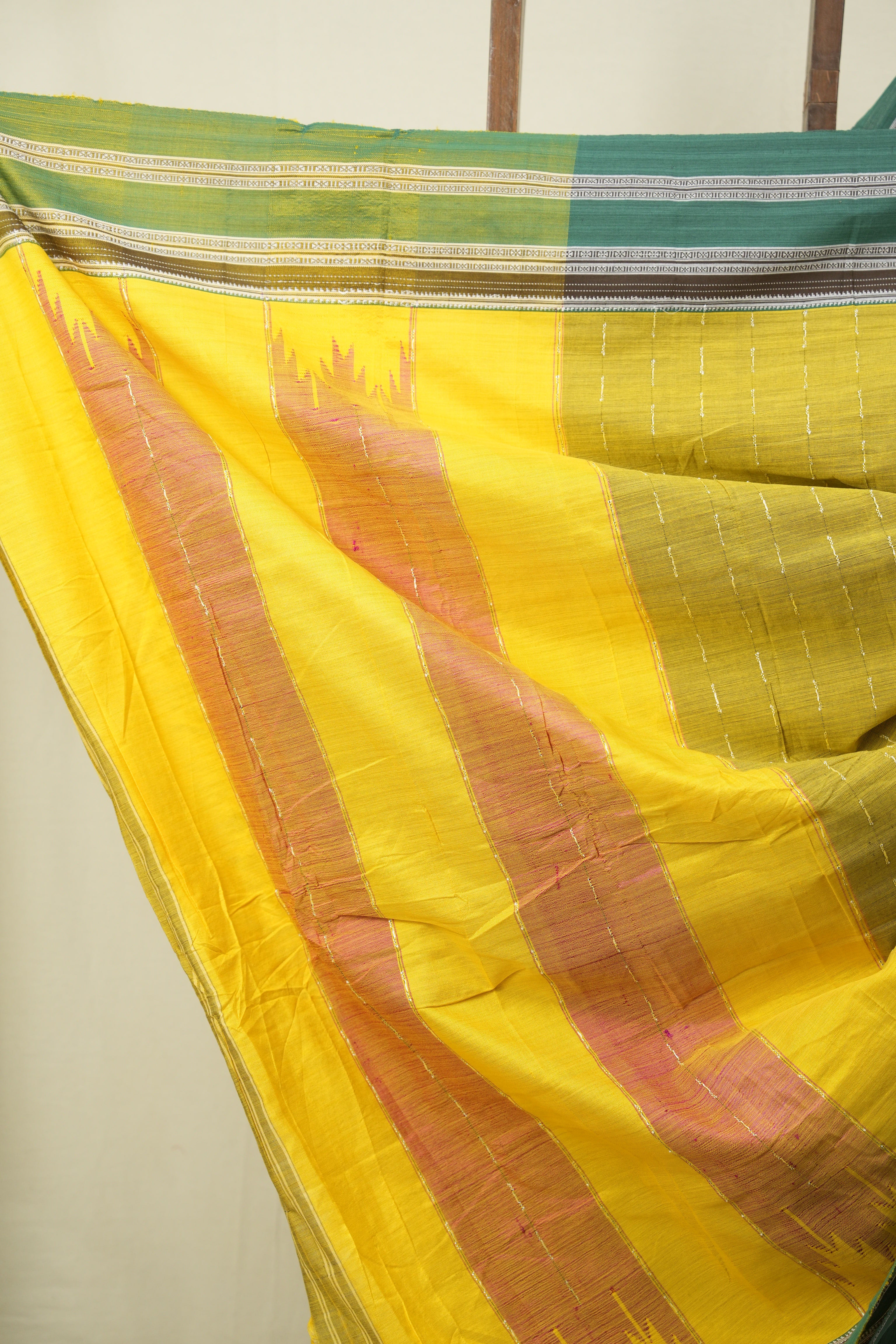 Olive Green Cotton IIkal Saree - SROGCIS1091