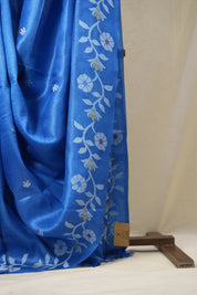 Deep Blue Jamdani Tussar Silk Saree - SRDBJTSS0005