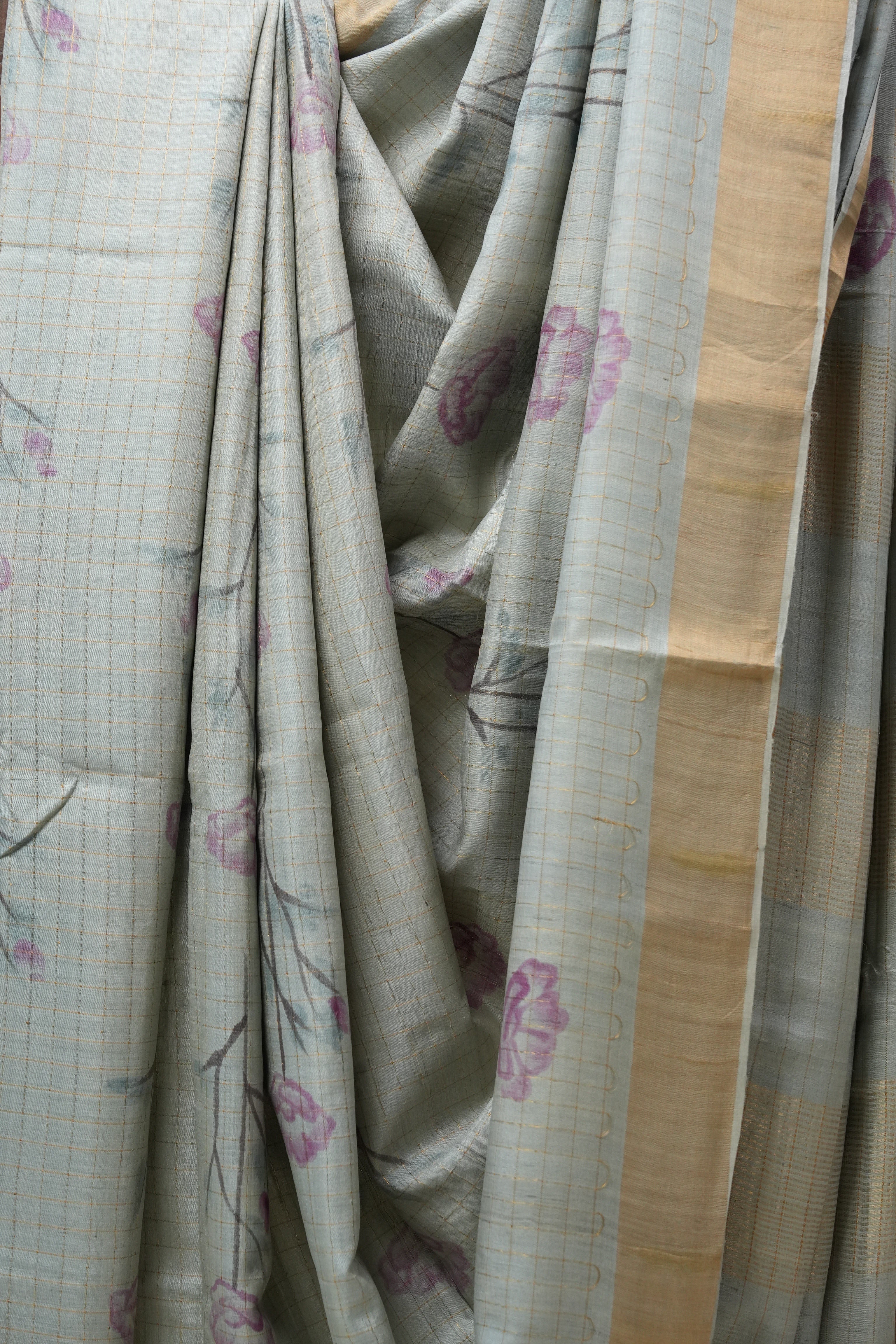 Grey Tussar Silk Saree - SRGTSS1412