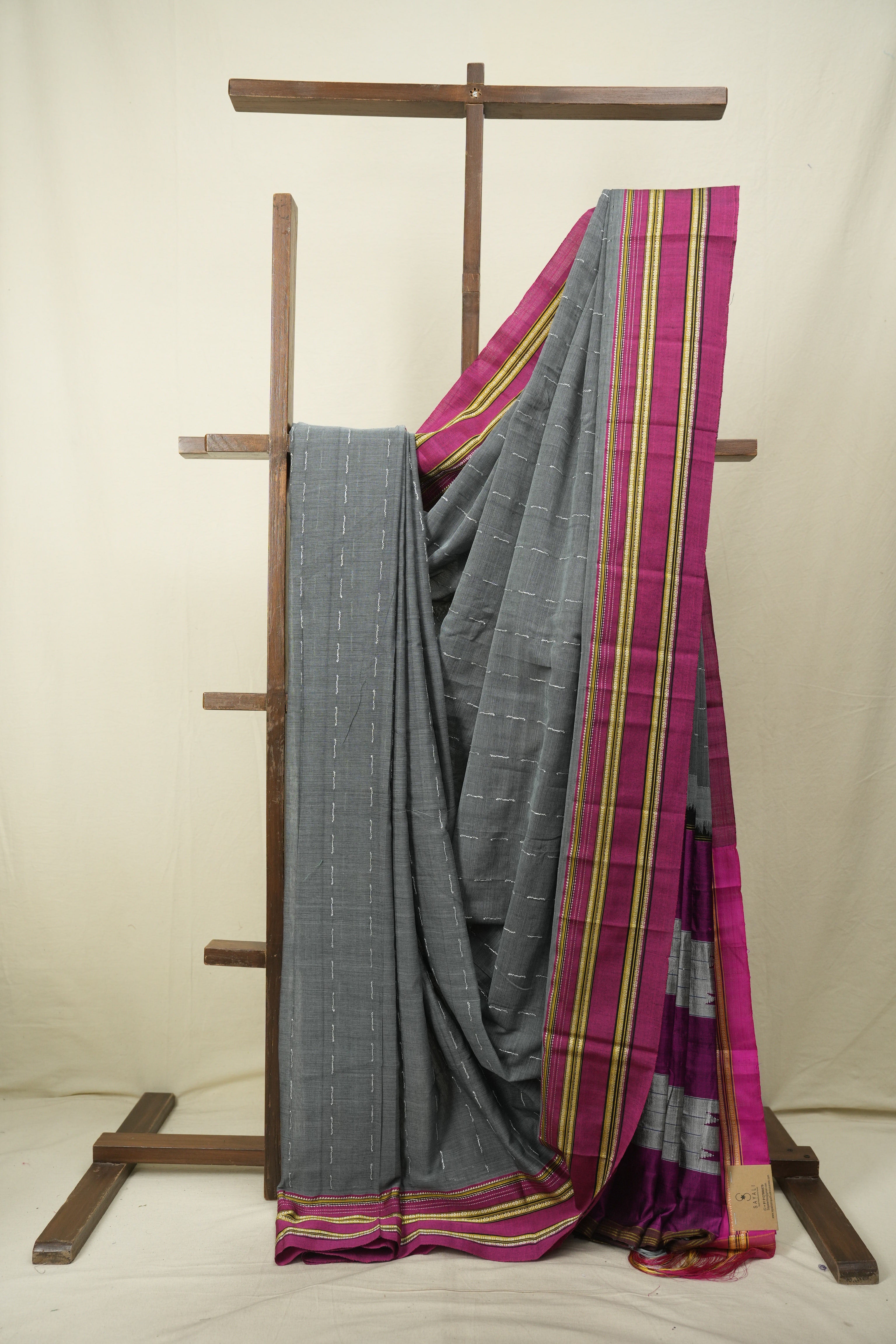 Grey Cotton IIkal Saree - SRGCIS1090