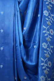 Deep Blue Jamdani Tussar Silk Saree - SRDBJTSS0005