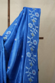 Deep Blue Jamdani Tussar Silk Saree - SRDBJTSS0005