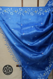 Deep Blue Jamdani Tussar Silk Saree - SRDBJTSS0005