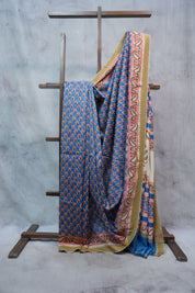 Blue HBP Chanderi Cotton Silk Saree With Ghicha Border - SRBCSS1189