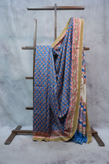 Blue HBP Chanderi Cotton Silk Saree With Ghicha Border - SRBCSS1189
