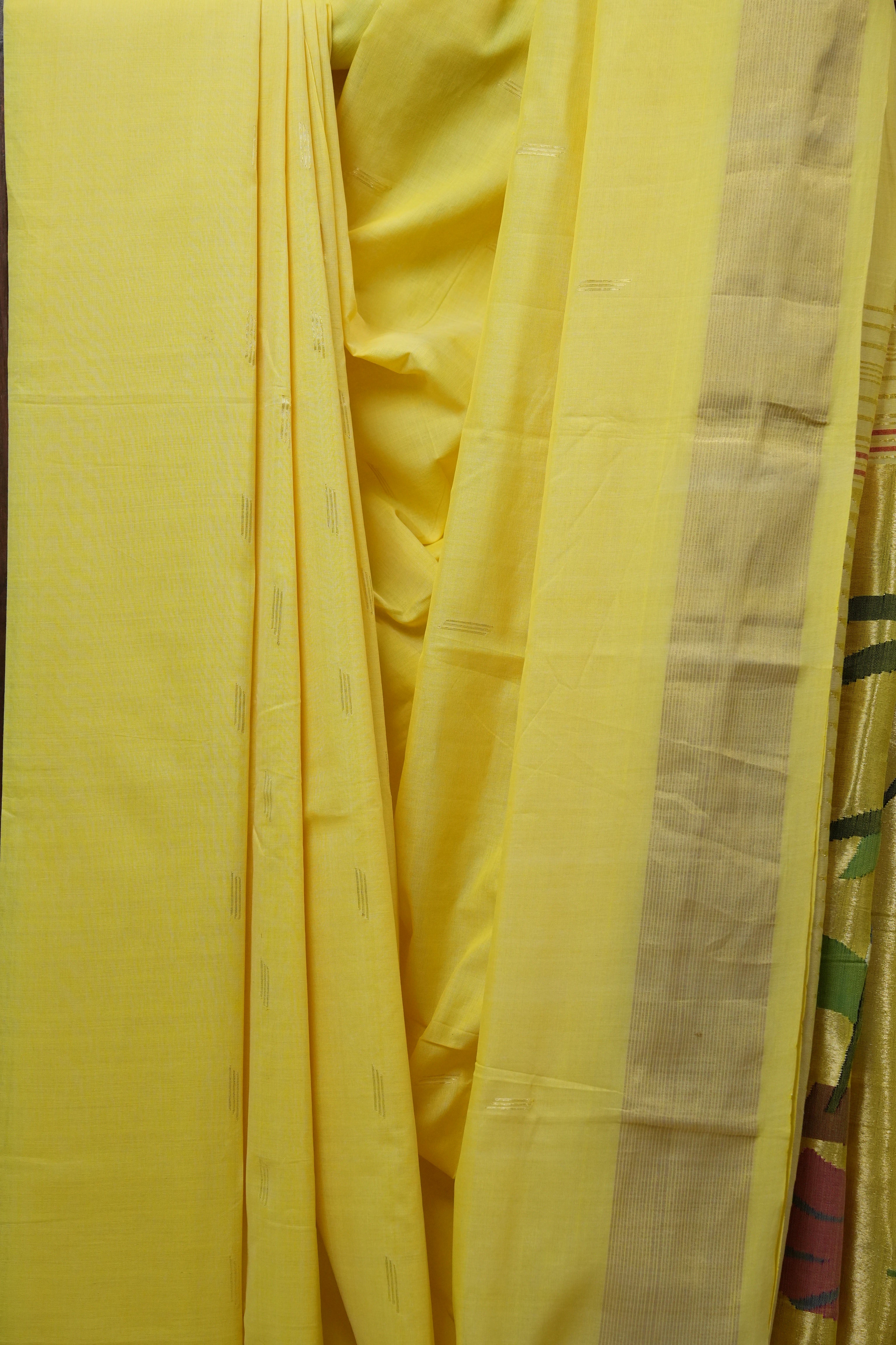 Yellow Cotton Paithani Saree - SRYCPS523
