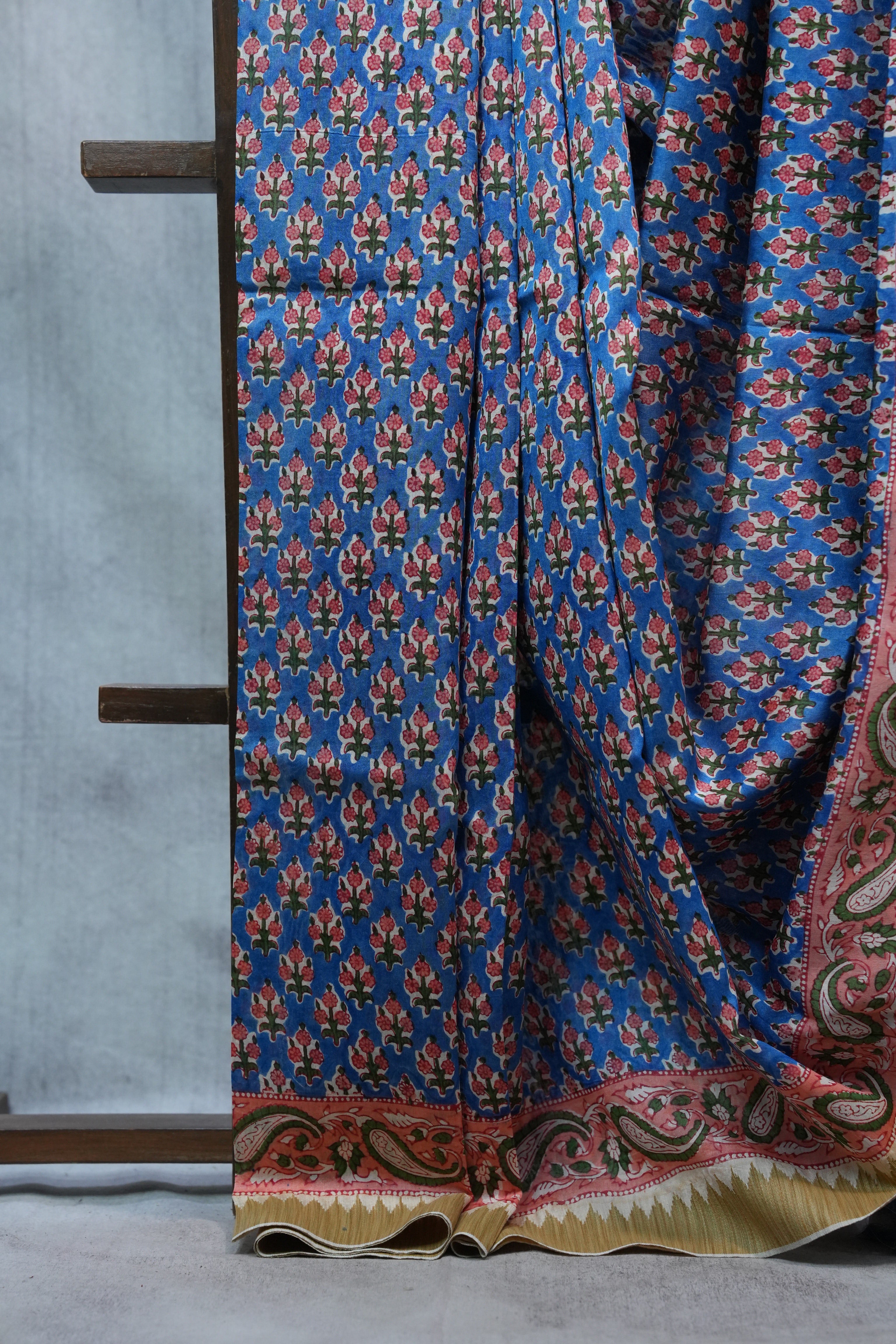 Blue HBP Chanderi Cotton Silk Saree With Ghicha Border - SRBCSS1189