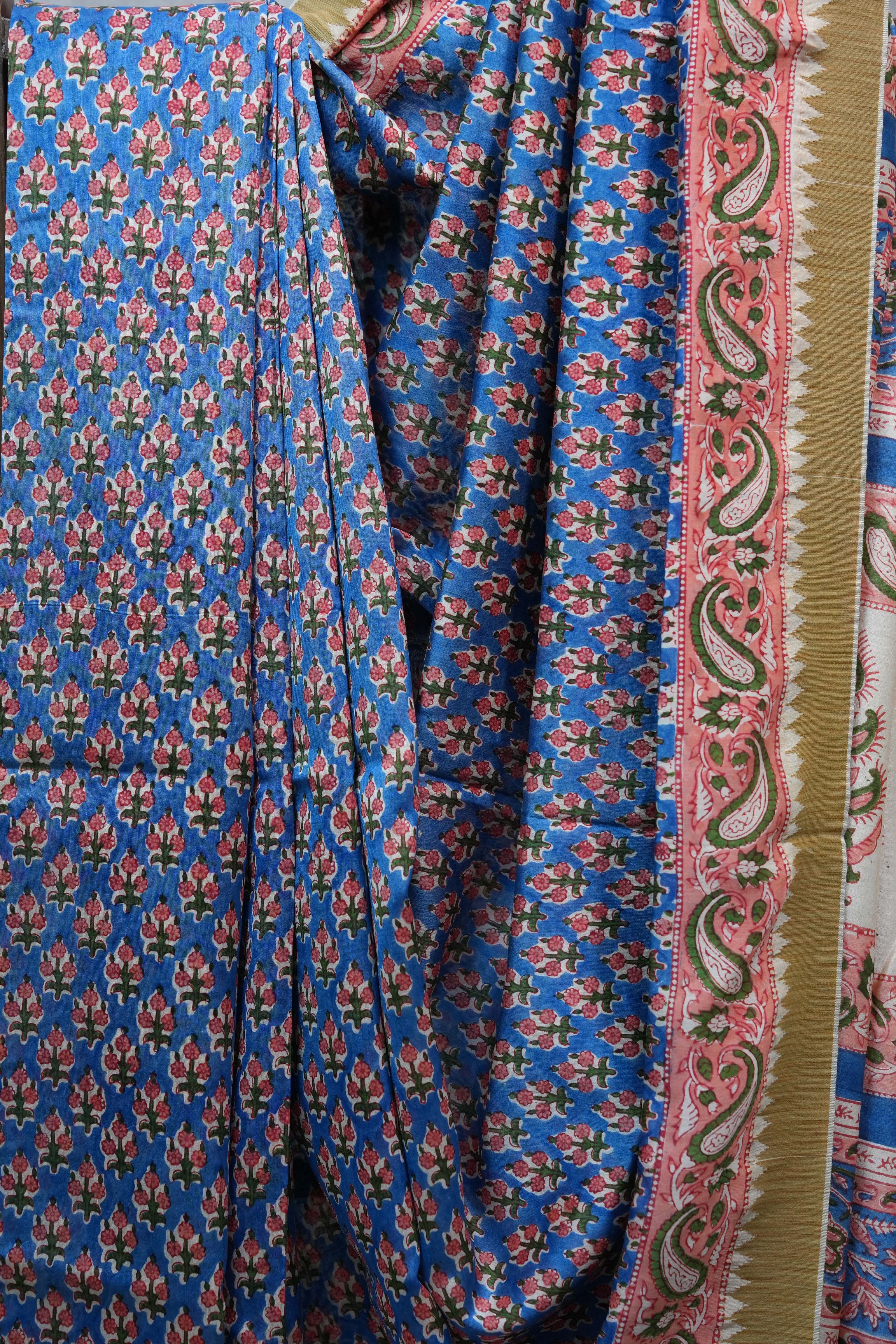 Blue HBP Chanderi Cotton Silk Saree With Ghicha Border - SRBCSS1189