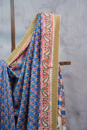 Blue HBP Chanderi Cotton Silk Saree With Ghicha Border - SRBCSS1189