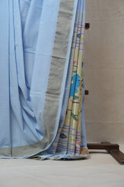 Sky Blue Cotton Paithani Saree - SRSBCPS530