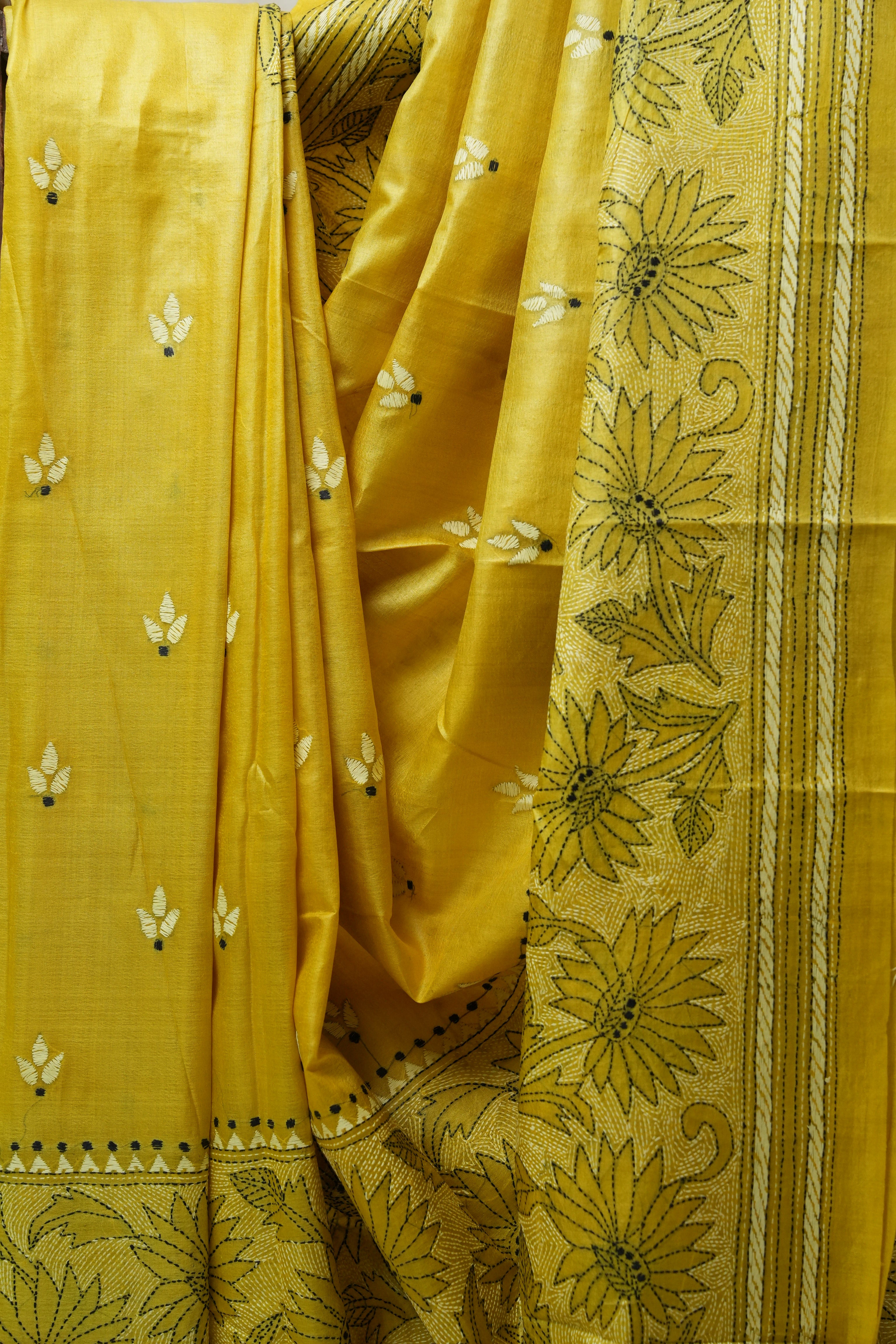 Yellow Tussar Silk Saree - SRYTSS1411