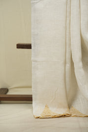 White Sequins Linen Saree With Yellow Tassels - SRWSLS532