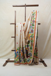 Cream Tussar Silk Saree - SRCTSS1388
