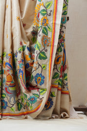 Cream Tussar Silk Saree - SRCTSS1388