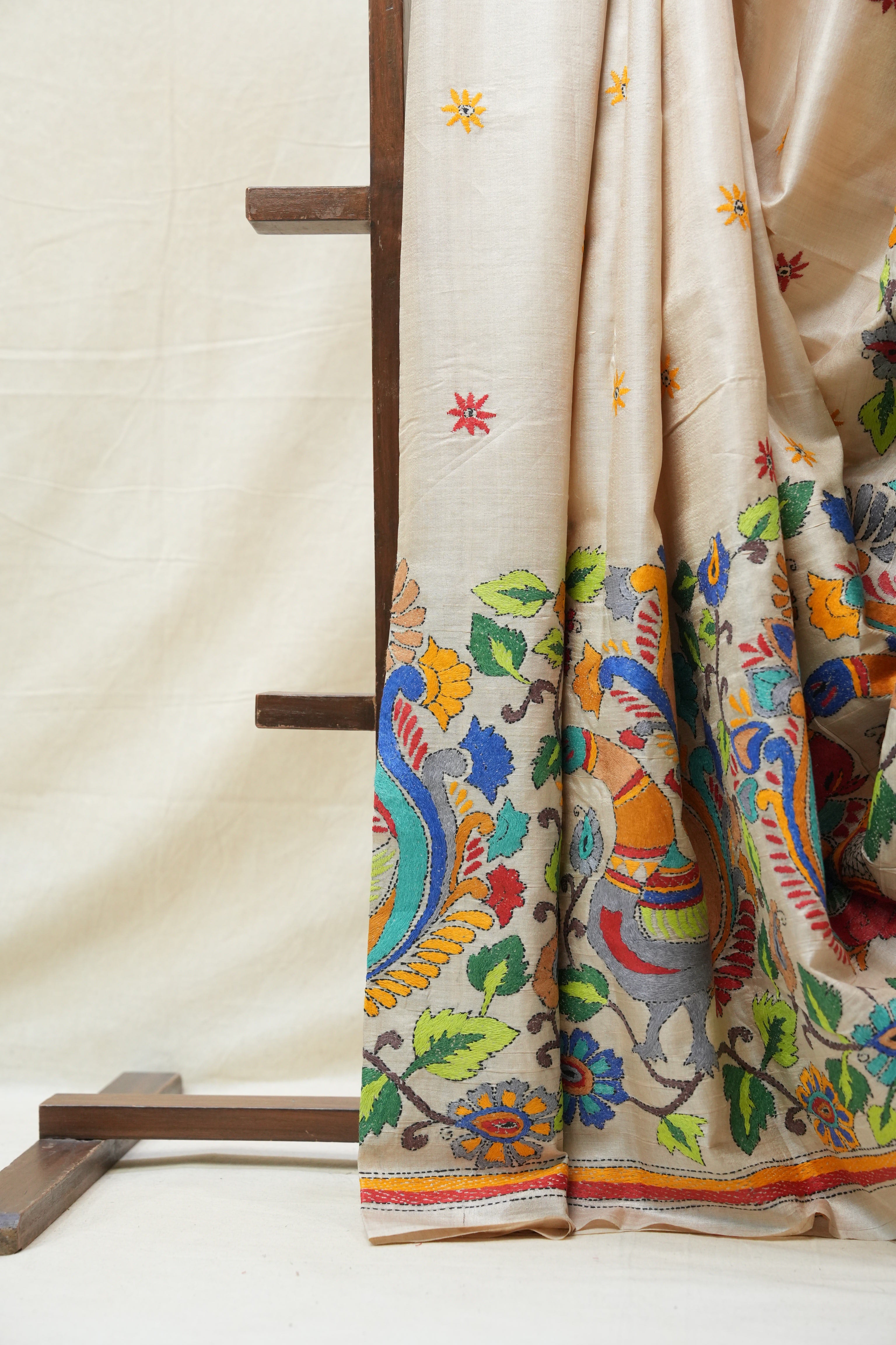 Cream Tussar Silk Saree - SRCTSS1388