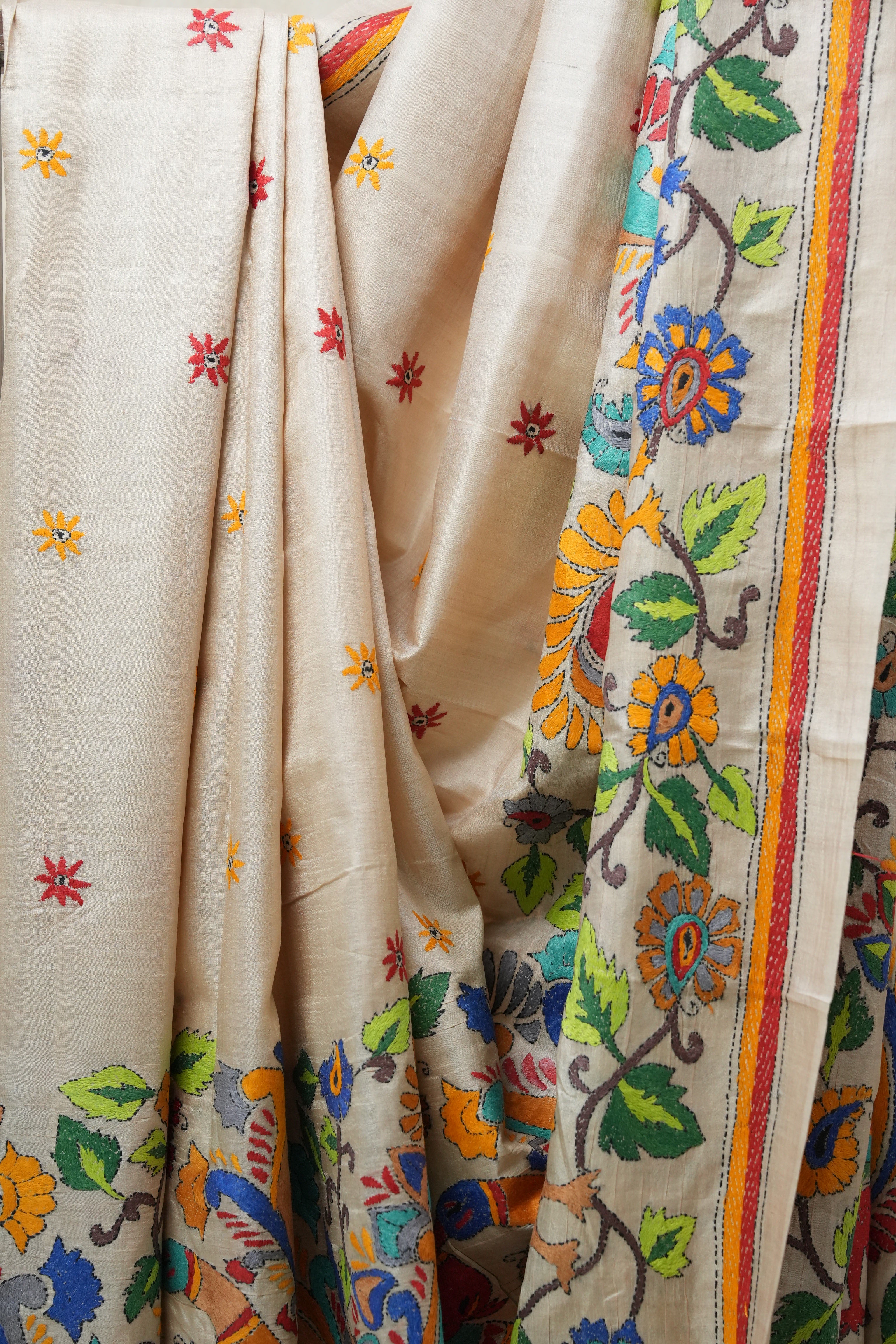 Cream Tussar Silk Saree - SRCTSS1388