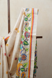 Cream Tussar Silk Saree - SRCTSS1388