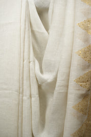 White Sequins Linen Saree With Yellow Tassels - SRWSLS532