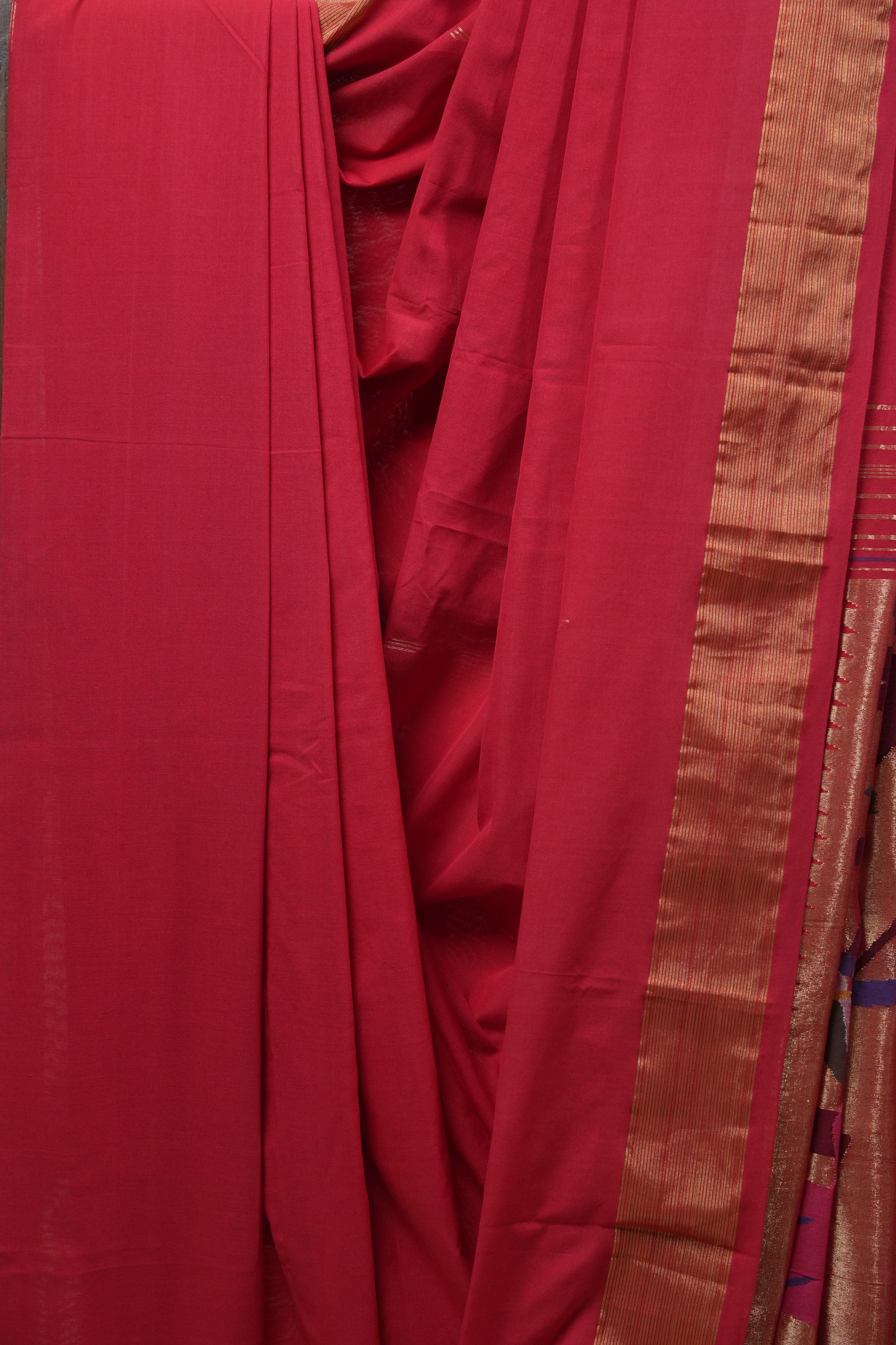 Red Cotton Paithani Saree - SRRCPS532