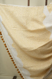 White Sequins Linen Saree With Yellow Tassels - SRWSLS532
