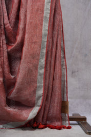 Red Tissue Metallic Linen Saree - SRRTMLS15