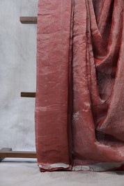 Red Tissue Metallic Linen Saree - SRRTMLS15