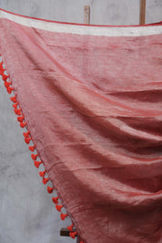 Red Tissue Metallic Linen Saree - SRRTMLS15