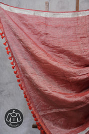 Red Tissue Metallic Linen Saree - SRRTMLS15