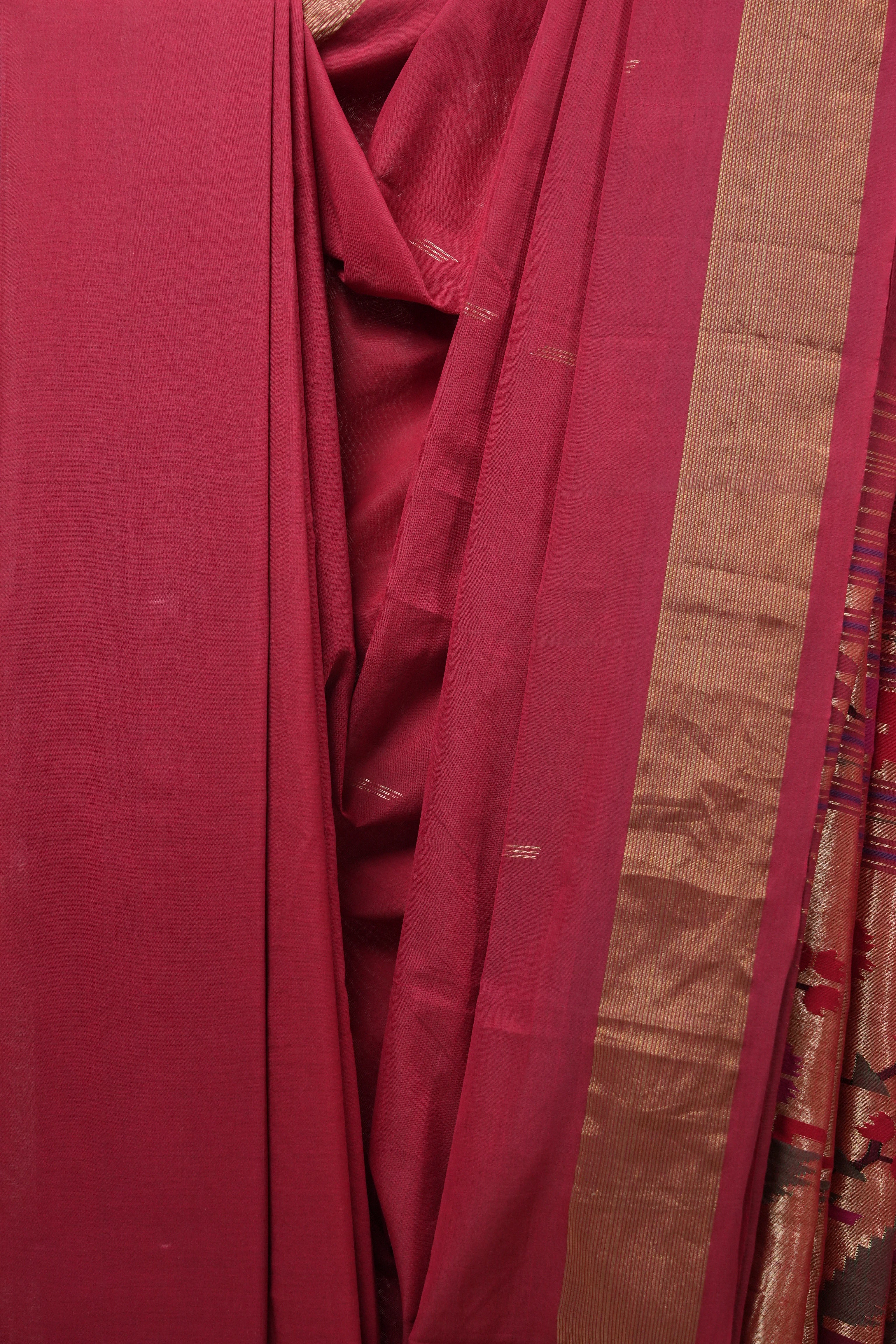 Red Cotton Paithani Saree - SRRCPS525